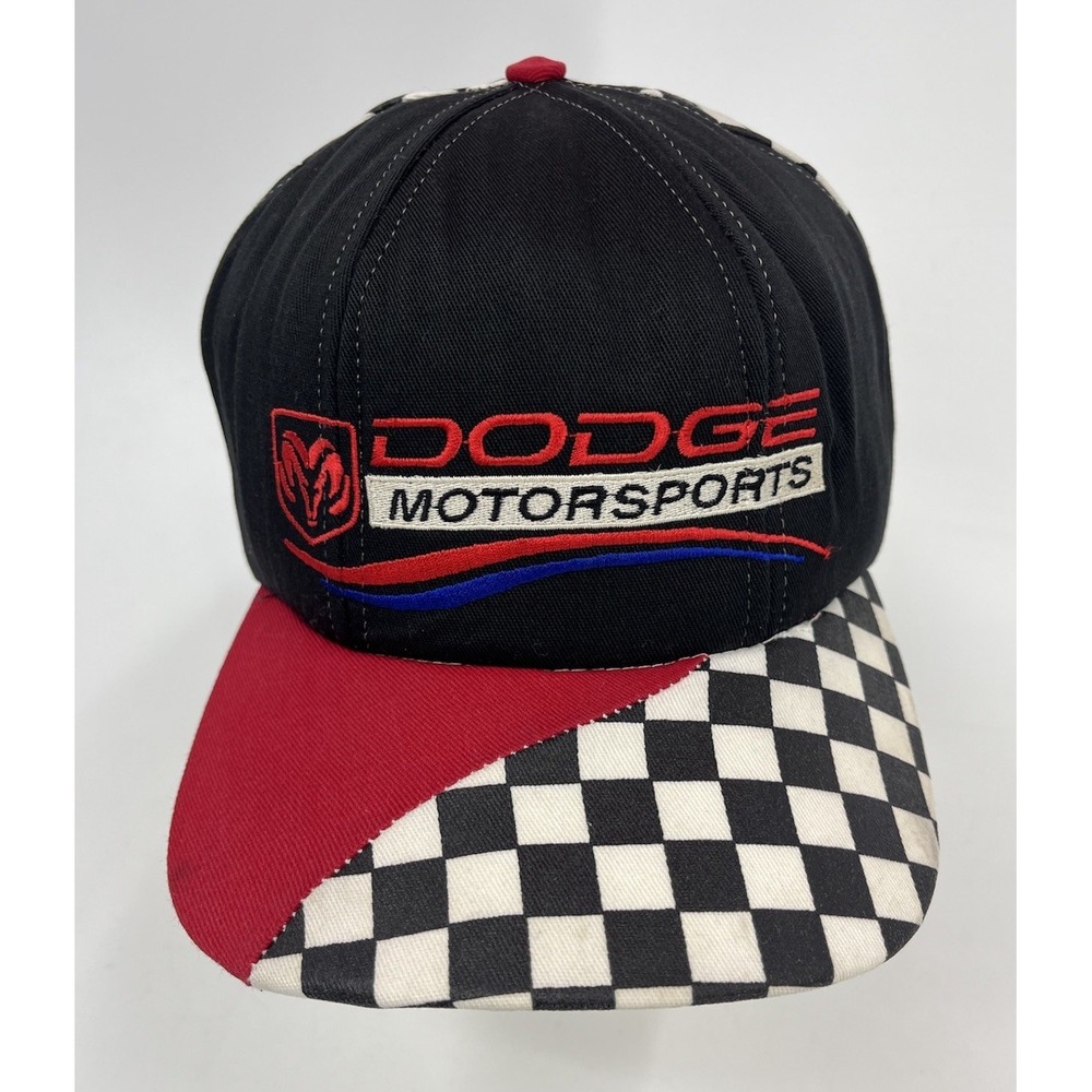 Vintage Dodge Motorsports Ram Logo Checkered Snapback Hat Made In USA